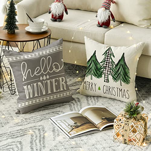 Set of 4 Christmas  Throw Pillow Covers, 18 x 18 Inch