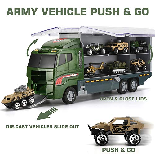 26 Pcs Military Truck w/ Soldier Men Set(2 in 1), Mini Die-cast Battle Car in Carrier Truck, Army Toy