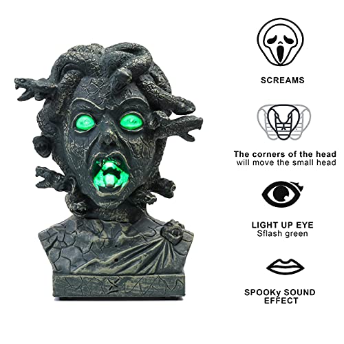 Electronic Animated Medusa Bust, Indoor/Outdoor Halloween Decoration, Creepy Tabletop