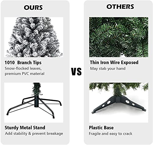 Artificial Christmas, Premium PVC Xmas Full, Flocked Snow Pine Tree with Solid Metal Stand, Ideal for Indoor and Outdoor (6FT),