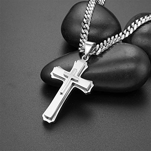 Cross Pendant Necklace Stainless Steel Double Cross Necklace with 24 inches Cuban Link Chain