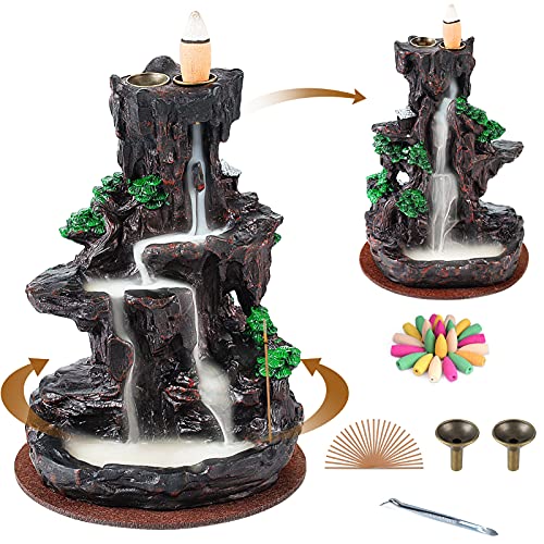 Backflow Incense Holder Waterfall 2 Sides, w/ 120 Backflow Incense Cones & 30 Incense Sticks