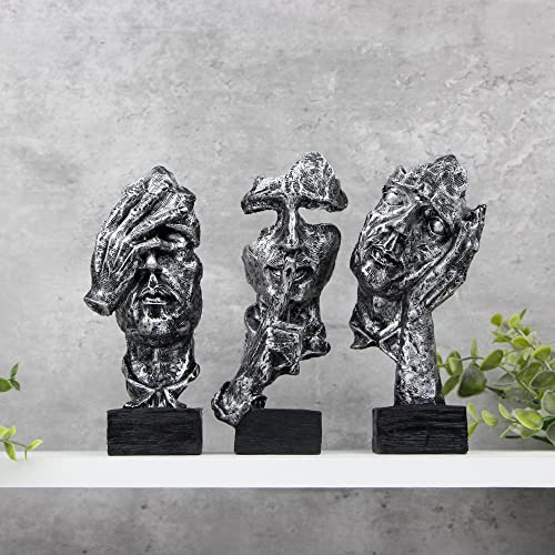 3 Pcs Thinker Statue, Silence is Gold Abstract Art Figurine