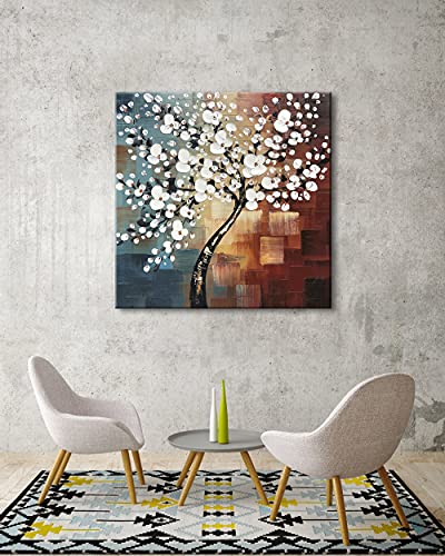 Modern Abstract White Flowers Oil Paintings on Canvas Wall Art 100% Hand Painted