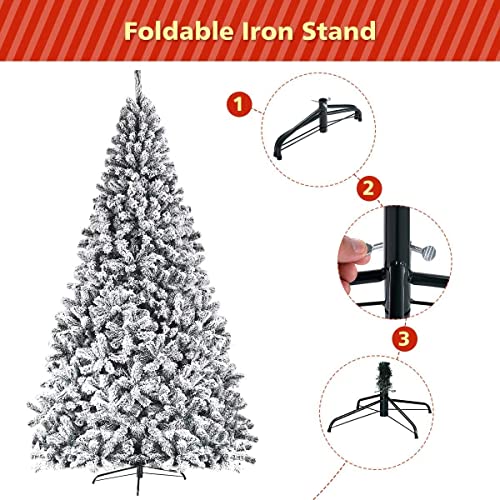 Artificial Christmas, Premium PVC Xmas Full, Flocked Snow Pine Tree with Solid Metal Stand, Ideal for Indoor and Outdoor (6FT),