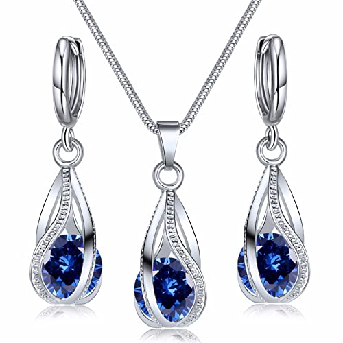 Silver Jewelry Sets for women  Crystal Bridal Accessories Necklace Earrings