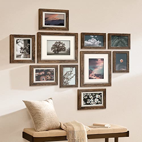 Gallery Wall Picture Frame Set - 10 pcs Family Picture Frames w/ Glass & Mat