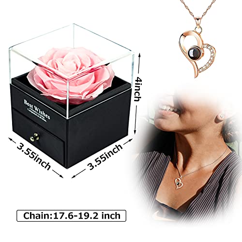 Preserved Rose w/ I Love You Necklace on Mothers Day/Valentines/Birthday