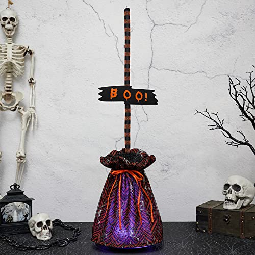 Lighted Halloween Witch's Broom, Spooky Halloween Party Decorations Home Ornament