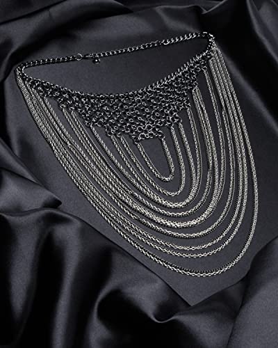 Women's Necklace - Elegant Layered Curb Chain Statement Bib Collar Necklace Costume Jewelry, White