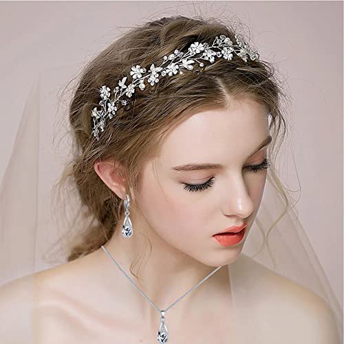 Silver Jewelry Sets for women  Crystal Bridal Accessories Necklace Earrings