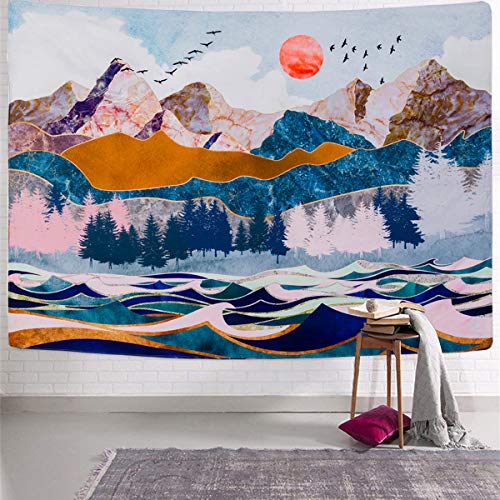 Mountain & Sunset Tapestry Forest Trees Wave Art Tapestry Nature Landscape Home Decoration