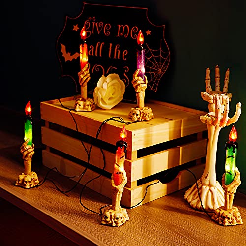 5 Pack Skeleton Hands Hold Lighted Candle Stakes Halloween Decoration