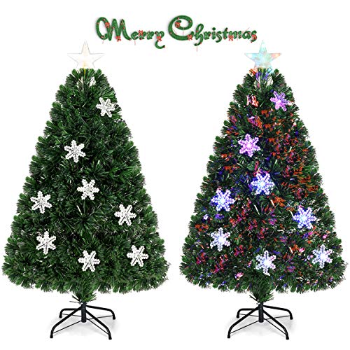 Pre-Lit Fiber Optic Artificial Christmas Tree w/ Multicolor Led Lights & Snowflakes