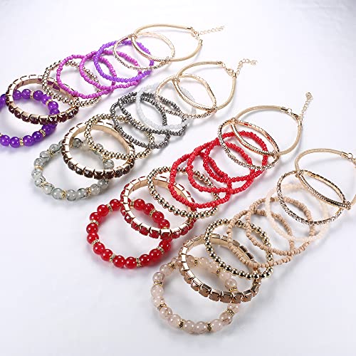 4 Sets Multilayer Stackable BOHO Bracelets for Women