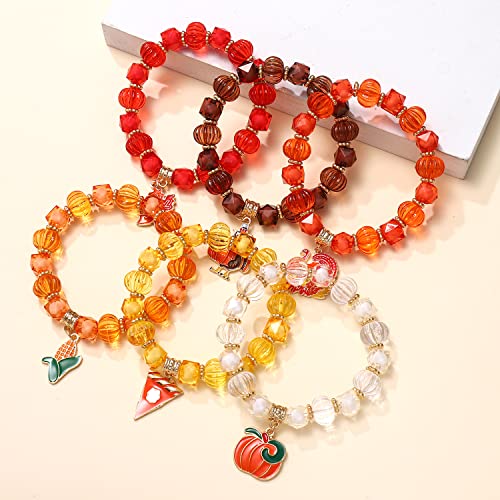 Halloween Beaded Bracelets Pumpkin Spider Ghost Charms Bracelets BOO Stretch Bracelets Holiday Set