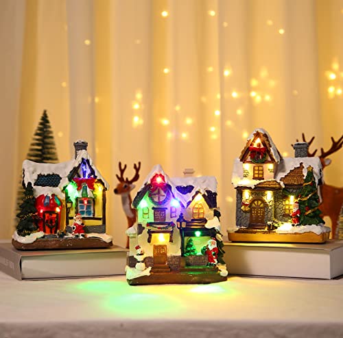 Christmas Village Houses, w/ Colored Lights Battery Operated