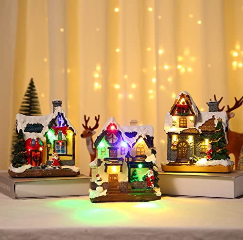 Christmas Village Houses, w/ Colored Lights Battery Operated - DANNY'S HOME  GOODS