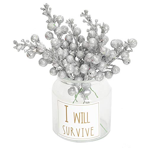 14 Pack Christmas Glitter Berries Stems- 7.8Inch