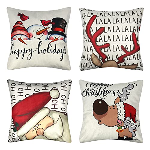 Set of 4 Christmas Throw Pillow Covers 18x18 Inch