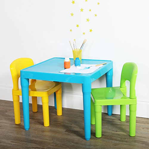 Aqua Table & Green/Yellow Kids Lightweight Plastic Table & 2 Chairs Set