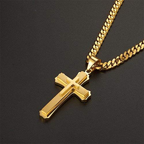 Cross Pendant Necklace Stainless Steel Double Cross Necklace with 24 inches Cuban Link Chain