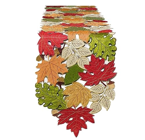 Fall Table Runner 54inches Long, Thanksgiving Harvest Cutwork Embroidered Table Runner 13in x 54in, Autumn Maple Leaves Table Decoration for Home Dining Kitchen Table