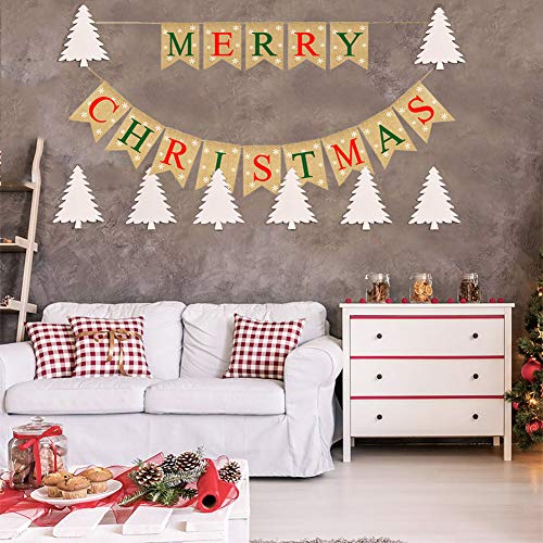 Burlap Merry Christmas Banner w/ Snowflakes Decoration