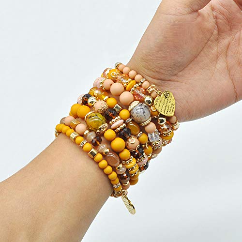 6 Sets Stackable Stretch Bracelets Multi-color Bohemian Bracelet Sets for Women