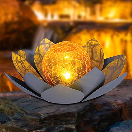 Lotus Solar Light  Garden Decor ,Waterproof LED Crackle Globe Glass Flower Light