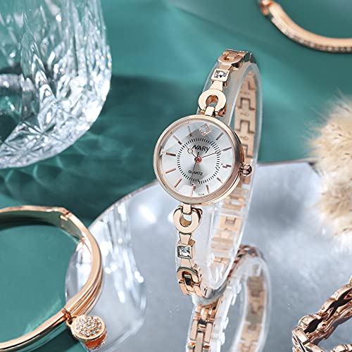 Elegant Rose Gold/Silver Watch & 3 Bracelets Set for Women