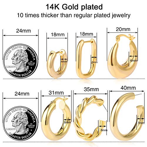 6 Pairs Gold Chunky Hoop Earrings Set for Women Hypoallergenic