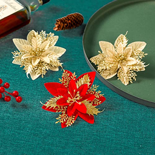 24pcs Poinsettia Artificial Christmas Flowers Decorations - DANNY'S HOME  GOODS