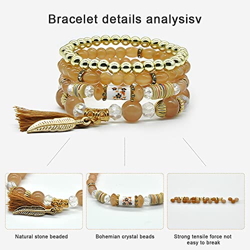 6 Sets Stackable Stretch Bracelets Multi-color Bohemian Bracelet Sets for Women