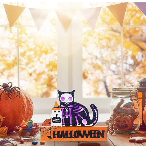 Halloween Decorations Indoor, Large Decorative HALLOWEEN Wood Sign with Ghosts and Spooky Cat