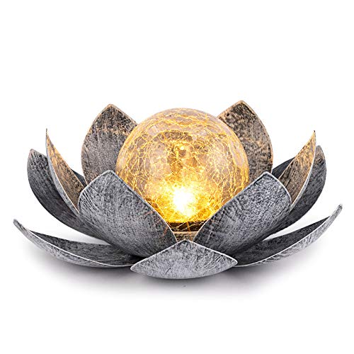 Lotus Solar Light  Garden Decor ,Waterproof LED Crackle Globe Glass Flower Light