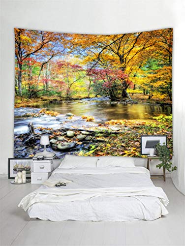 Nature Fall Forest Waterfall Tree Scenic Tapestry for Wall Decoration 80x71 Inches