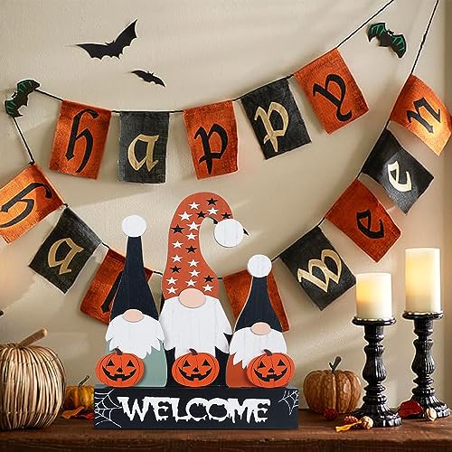 Halloween Decorations Indoor, Large Decorative HALLOWEEN Wood Sign with Ghosts and Spooky Cat