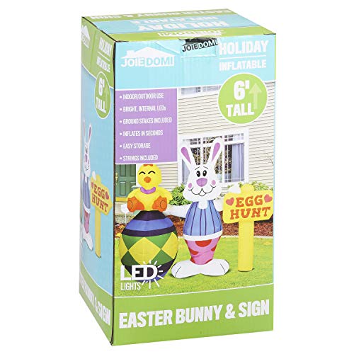 Easter Inflatable Decorations 6 ft Bunny w/ Chick & Build-in LEDs