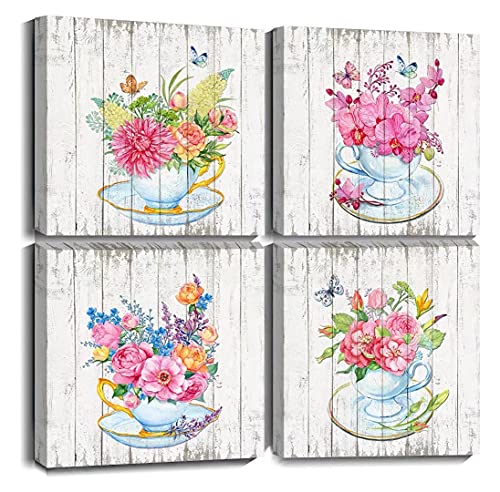 Pink Flower Canvas Wall Art Decor 12x12 - 4 Panels & Ready to Hang