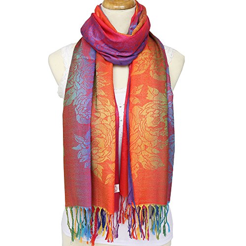 Colorful flowers Jacquard cotton pashmina Women Wrap Shawl tassels Scarves