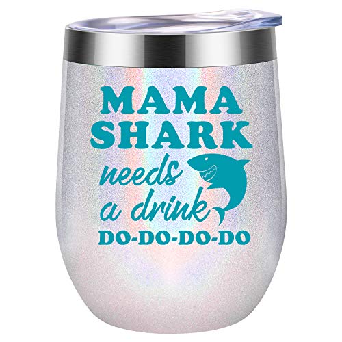 Wine Tumbler Mommy Shark Cup for Mothers Day/Birthday Gift