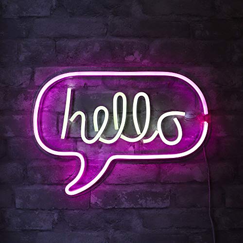 17” x 12” inch LED Neon ‘White & Pink “hello” Word Bubble" Sign for Cool Light Decoration