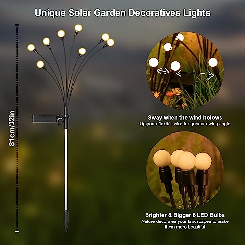 New Generation Bigger Waterproof Solar Outdoor Swaying Solar Garden Lights Firefly Lights for Patio Pathway Outdoor Decor Warm White