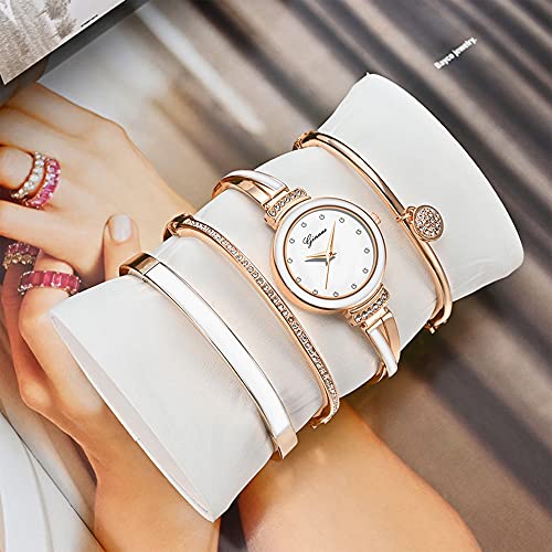 Elegant Rose Gold/Silver Watch & 3 Bracelets Set for Women