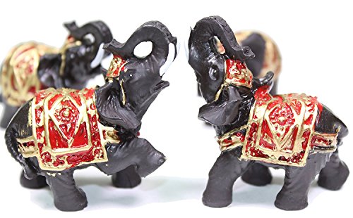 Set of 4 Black Feng Shui Thai Elephants Statues Wealth Lucky Figurines Home Decor