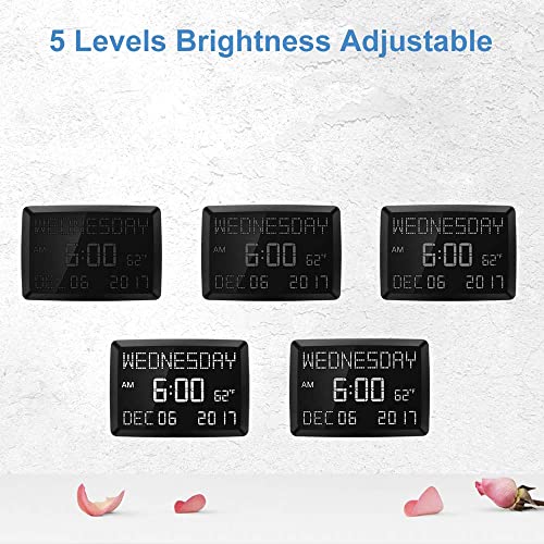 11.5" Large LED Word Display Dimmable Digital Wall & Alarm Clock