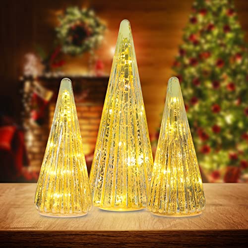 3 Packs Pre-lit Gold Glass Christmas Tree