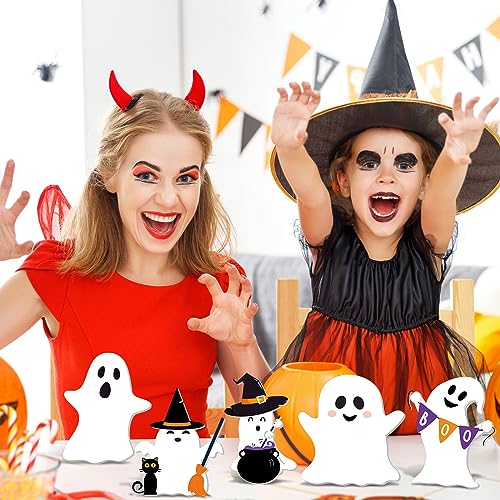 9 Pcs Halloween Wooden Ghost Table Sign Tiered Tray