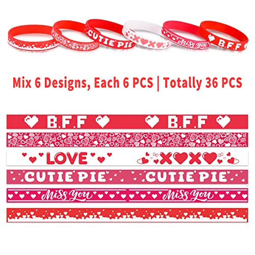 Valentine's Day Wristband Silicone Bracelets Gift for Valentine's Day/Party Favors for Kids- Adults 36 Pack, 6 Designs